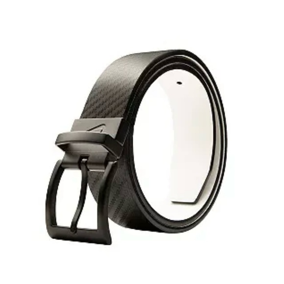 NIKE Reversible Leather Belt Black Carbon Fiber & White Men's Size 42 - Picture 1 of 16